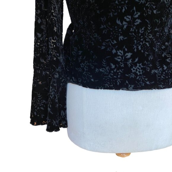 SilkLand Velvet Burnout Silk Wrap Top Floral Bell Sleeve Whimisgoth Dark Fairy-8 - Picture 11 of 15